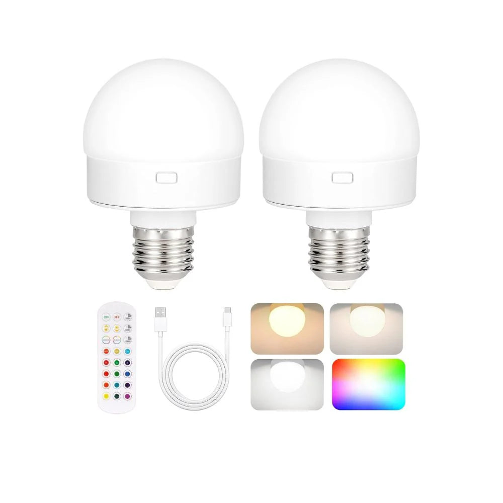 Rechargeable LED Bulbs – RGB Color Changing, Dimmable, with Remote & Timer